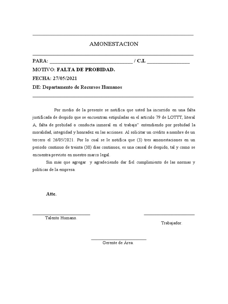 Amonestación por falta de probidad | PDF