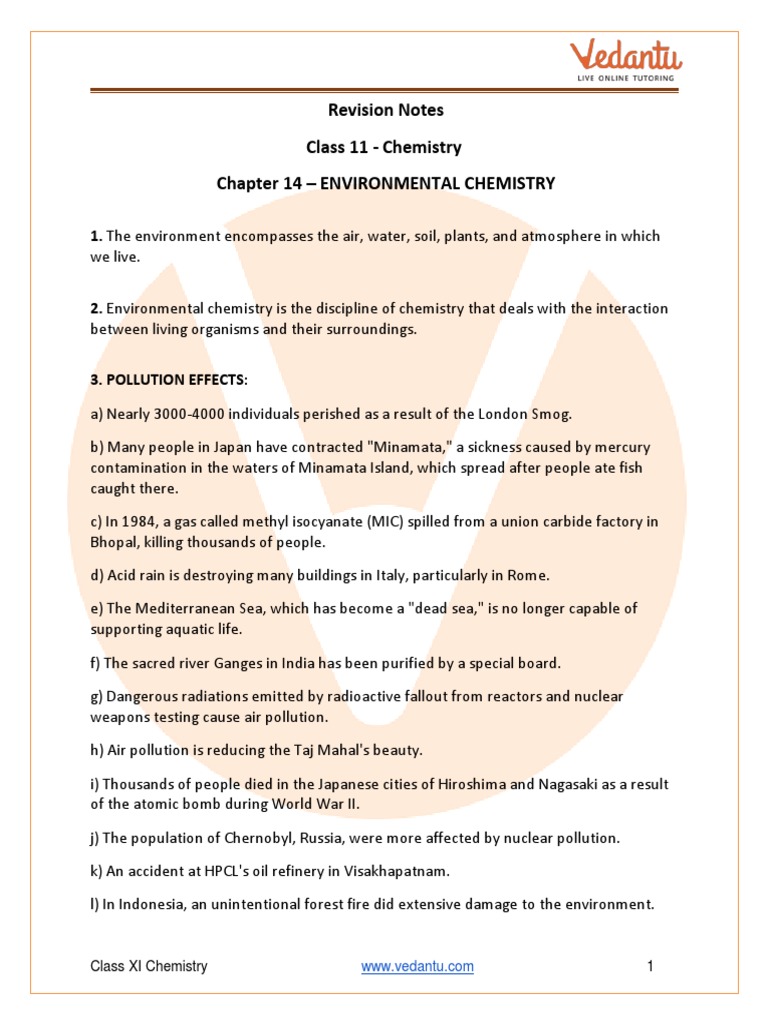 Class 11 Environmental Chemistry Notes | PDF | Atmosphere Of Earth ...