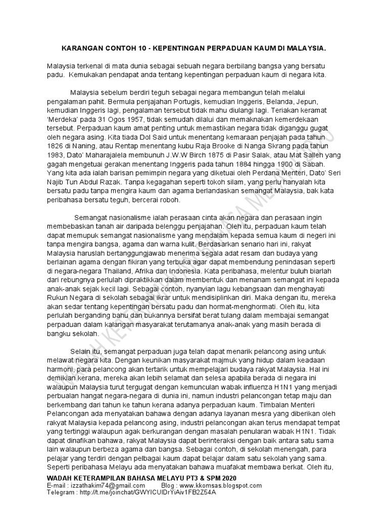 Karangan 10 - Kepentingan Perpaduan | PDF