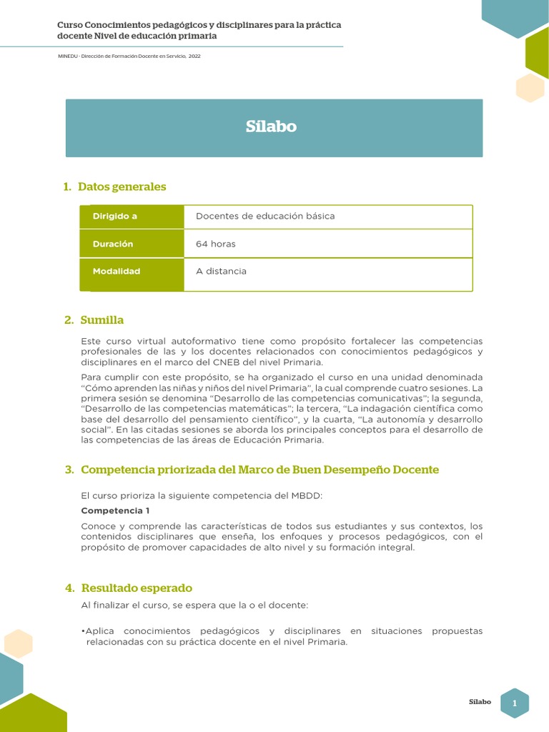 Sílabo Curso Primaria | PDF | Educación primaria | Maestros