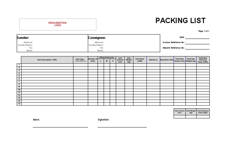 Template - Packing List | PDF