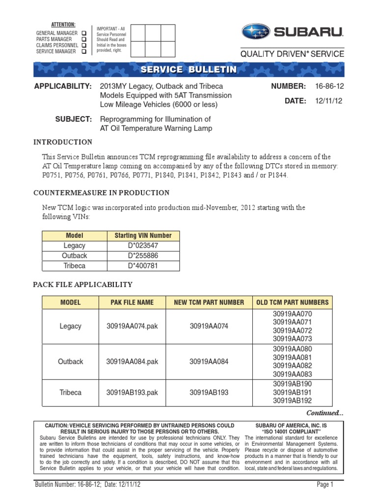 SB168612 5EAT TCM Reprogramming PDF Manual Transmission