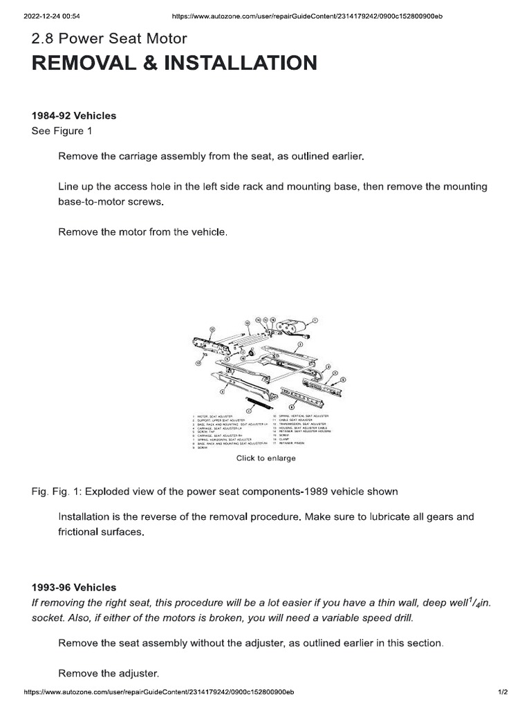 1955 POWER SEAT REMOVAL intelligence overview