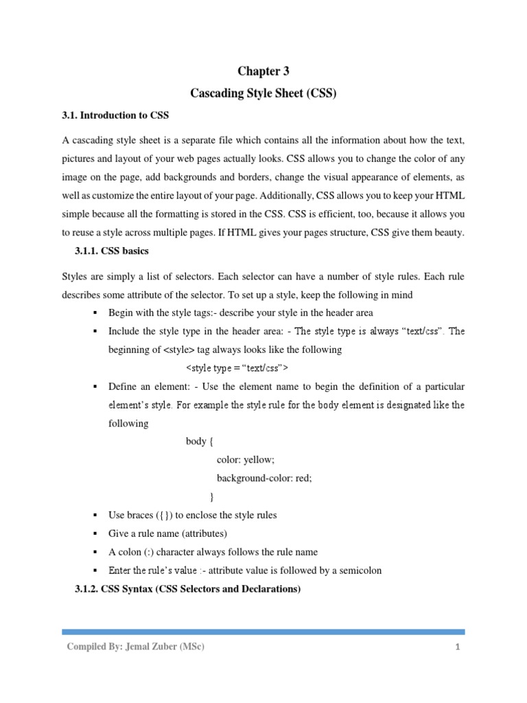 Chapter 3 Cascading Style Sheet (CSS) | PDF | Html Element | Html