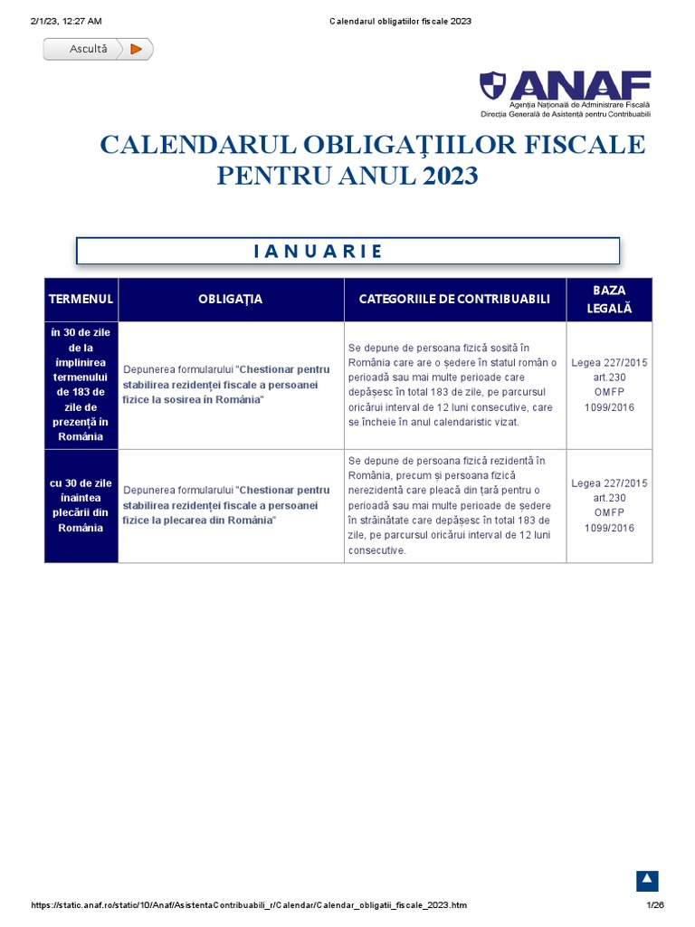 Calendarul obligatiilor fiscale 2023 ian PDF