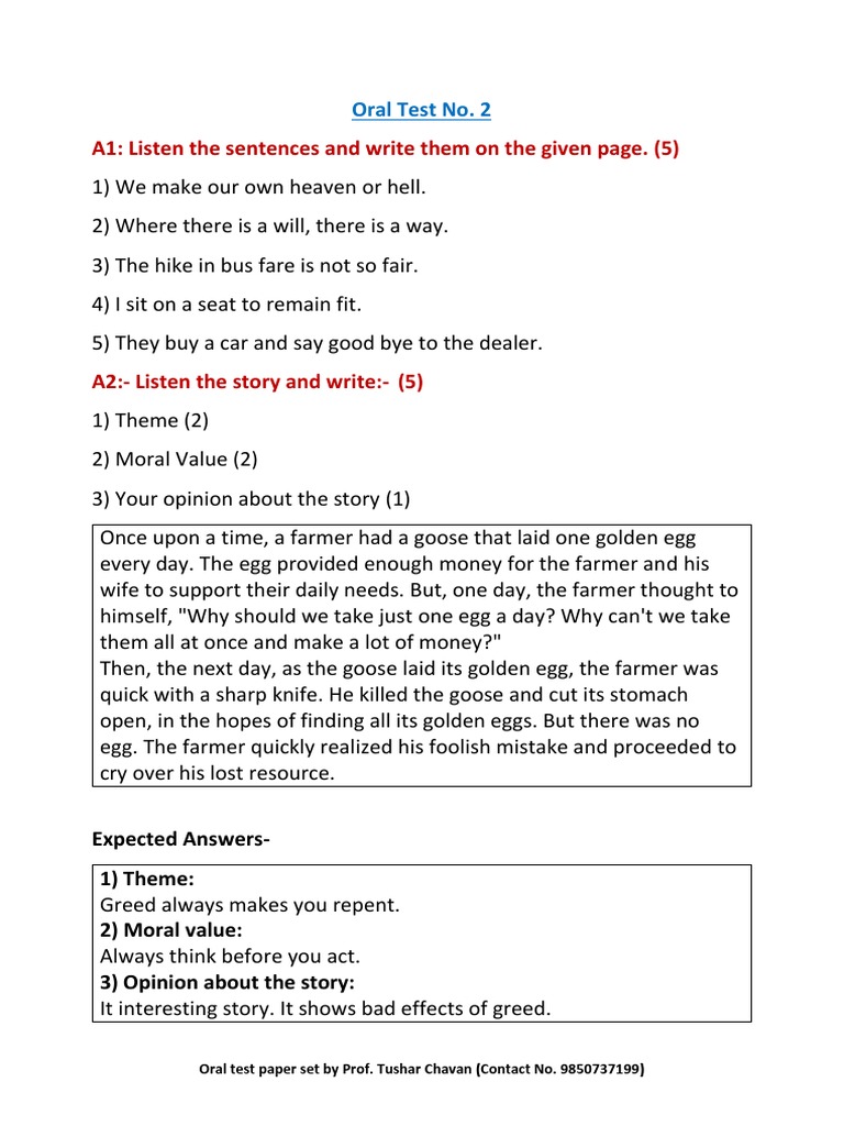 Oral Test 2 by Prof. Tushar Chavan 1 | PDF