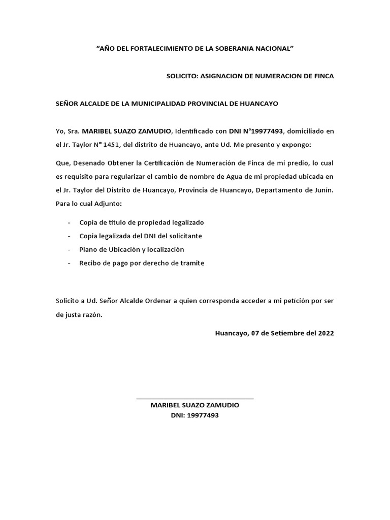 Solicitud de Numeracion de Finca | PDF