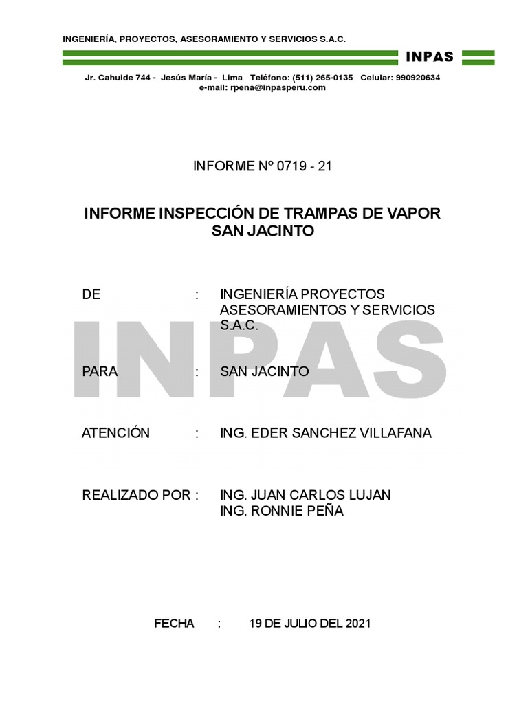 Informe Inpas - Trampas de Vapor - Agroindustrias San Jacinto | PDF ...