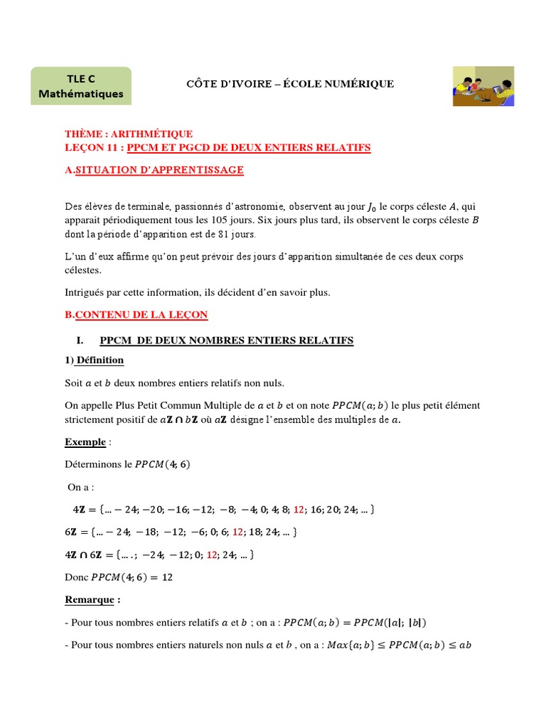 Calcul Ppcm 2 Entiers : PGCD et PPCM – PMVG