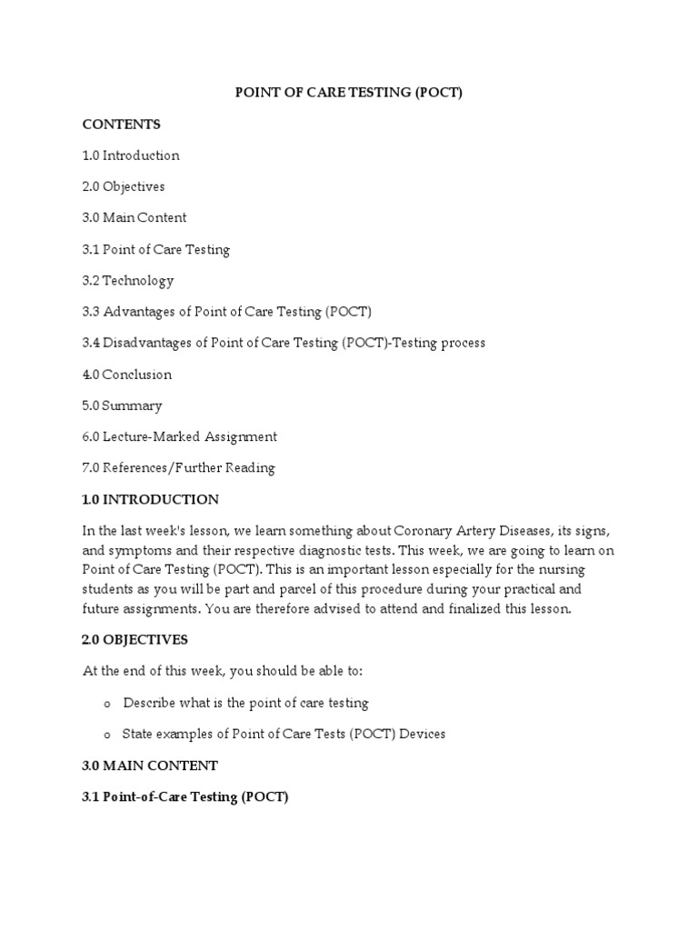 Disadvantages of Point of Care Testing | PDF | Health Care | Medical ...