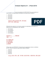 Solução Atividade Objetiva 01 - Lucro 20% Custo R$210