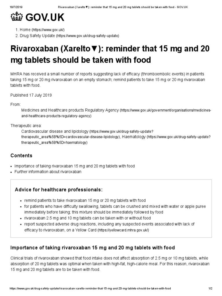 Rivaroxaban xarelto reminder that 15 mg and 20 mg tablets should