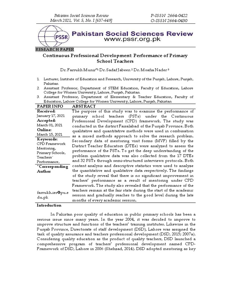 Continuous Professional Development Performance of Primary School ...