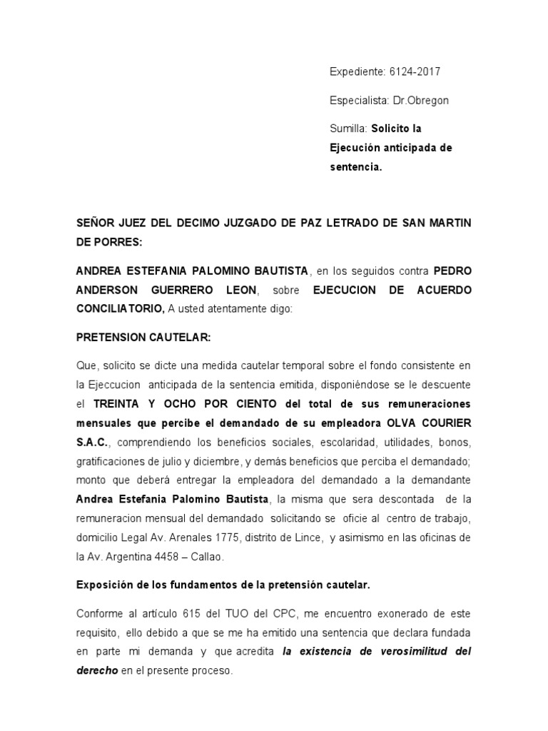MODELO - Ejeccuccion de Sentencia Anticipada | PDF | Mandato