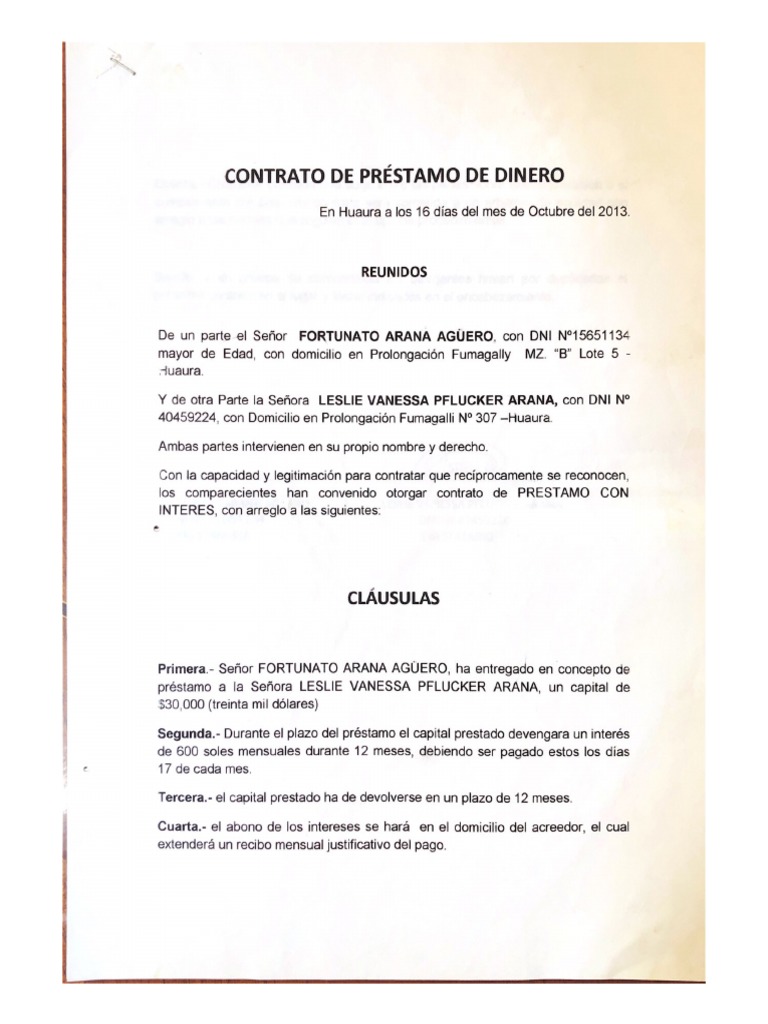 Contrato de Préstamo de Dinero | PDF