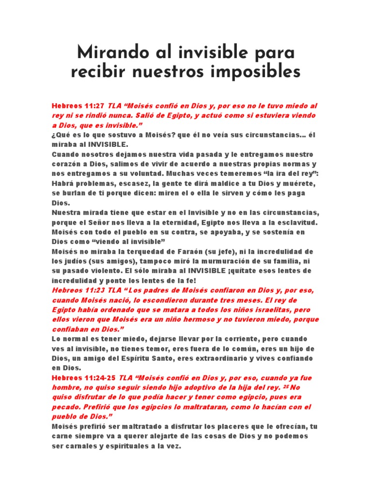 Mirando Al Invisible para Recibir Nuestros Imposibles | PDF | Moisés | Dios