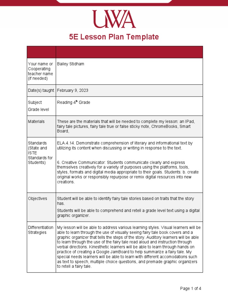 5E Reading Lesson Plan for Fairy Tales | PDF | Human Communication ...