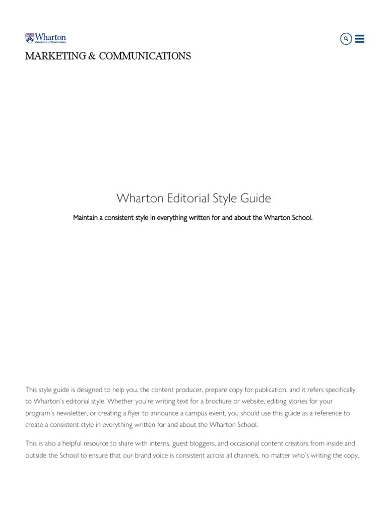 Wharton Editorial Style Guide | PDF | Wharton School Of The University ...
