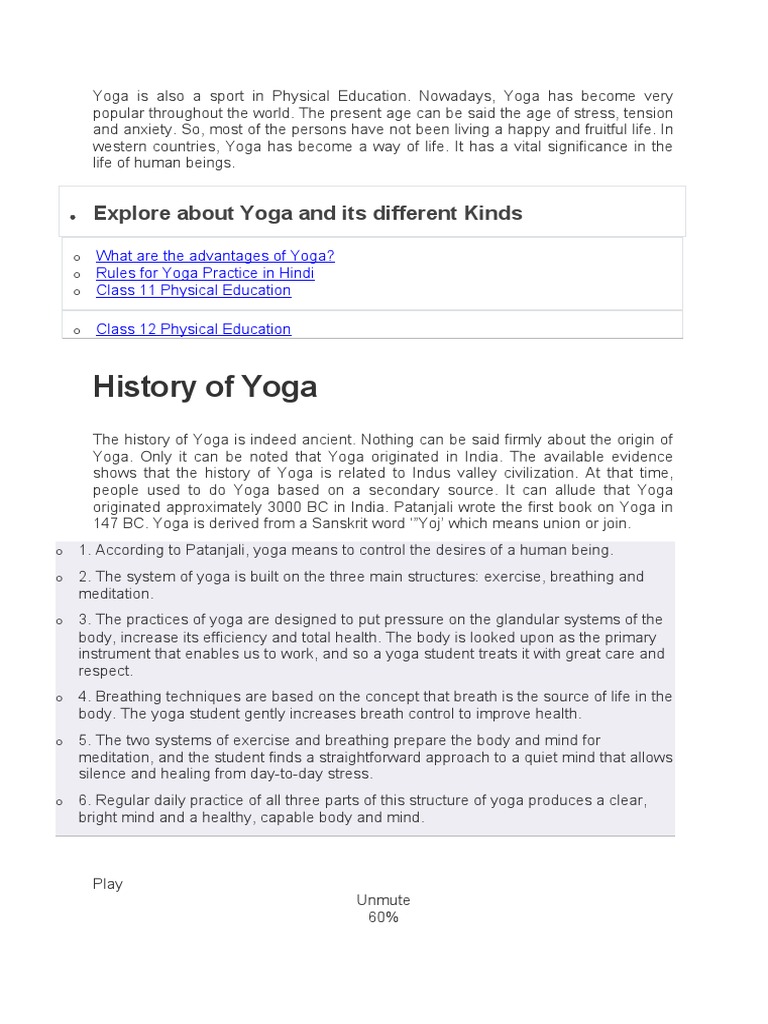 Importance of Yoga in Physical Education | PDF | Yoga | Asana