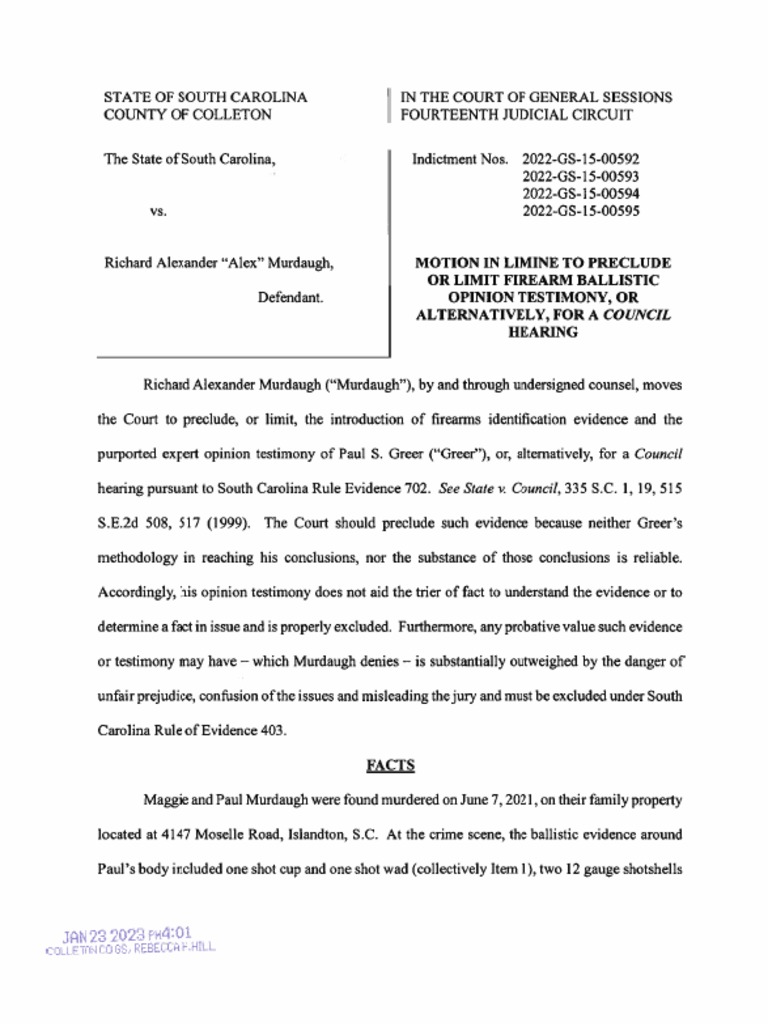 Alex Murdaugh Trial Motion To Exclude Testimony PDF