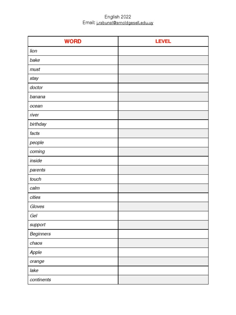 Word List For The Spelling Bee PDF