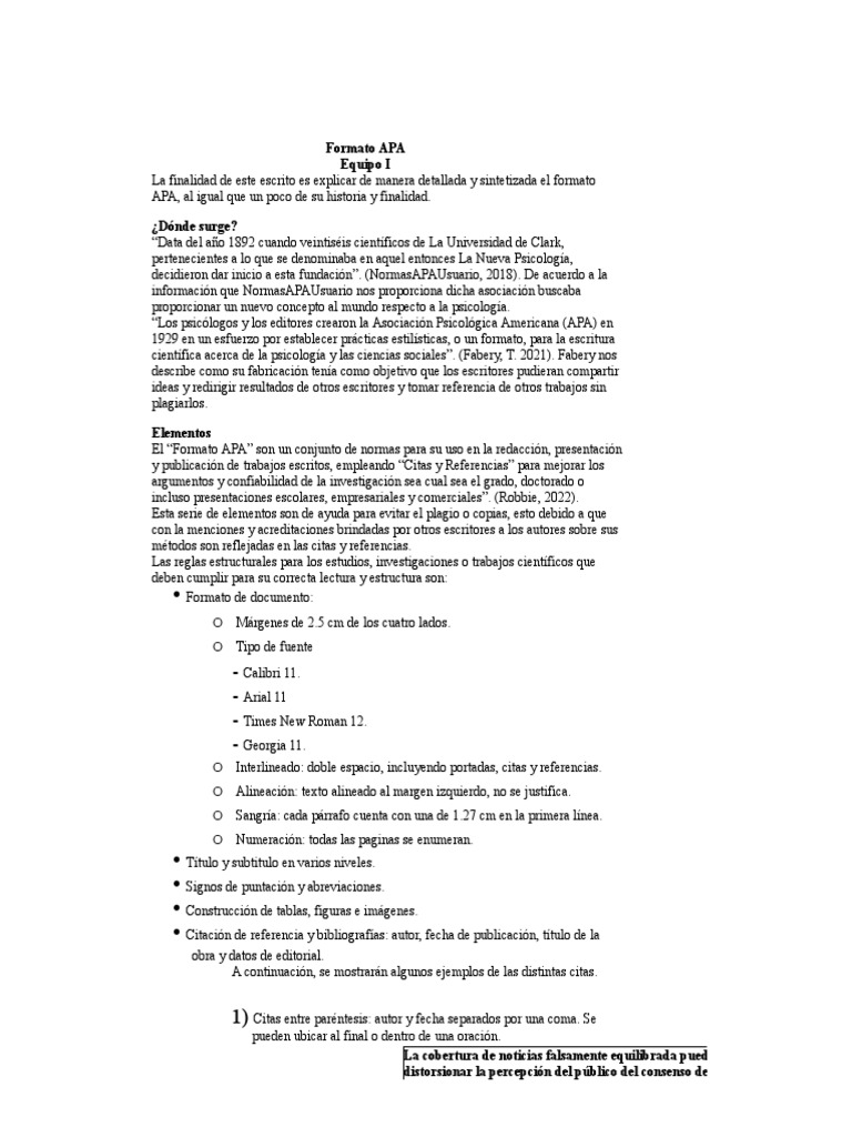 Historia y elementos del formato APA | PDF | Sicología | Estilo apa