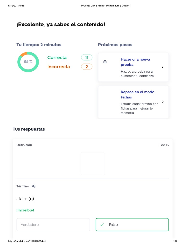 Prueba Unit 6 Rooms and Furniture Quizlet PDF