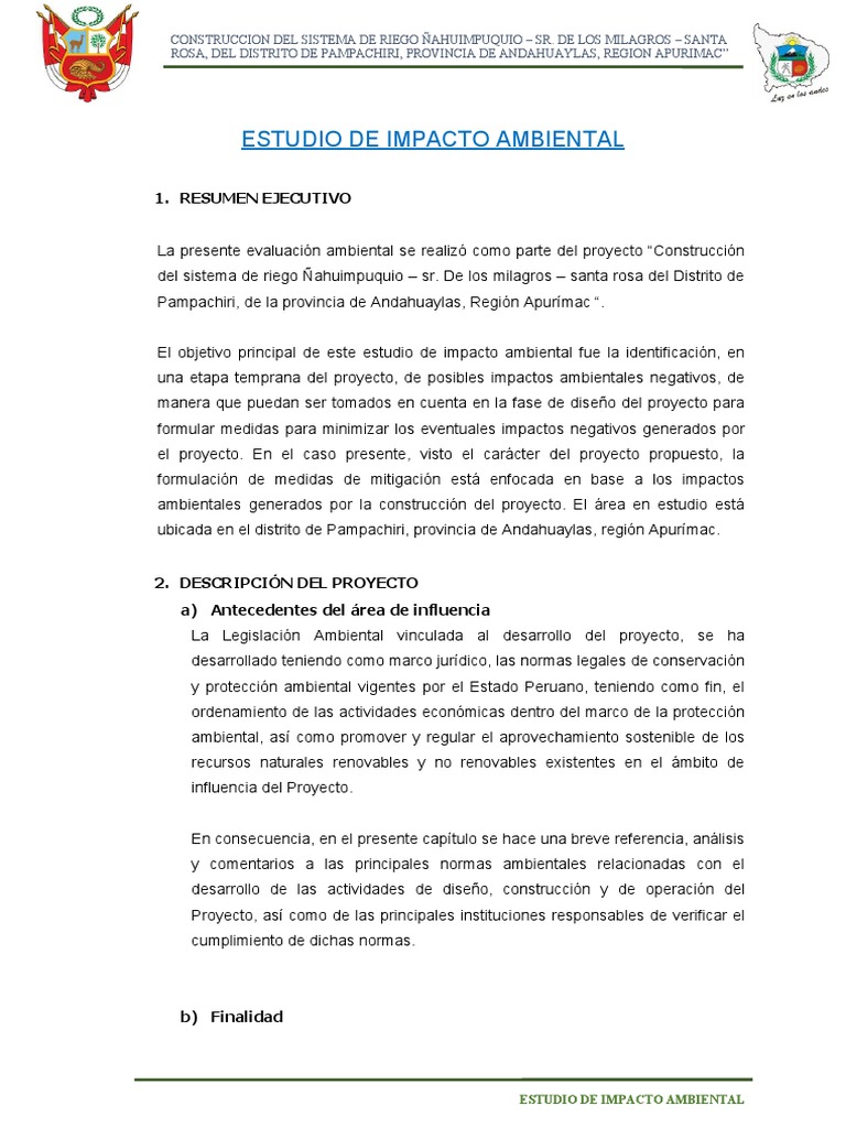Impacto Ambiental | PDF | Evaluación de impacto ambiental | Reservorio