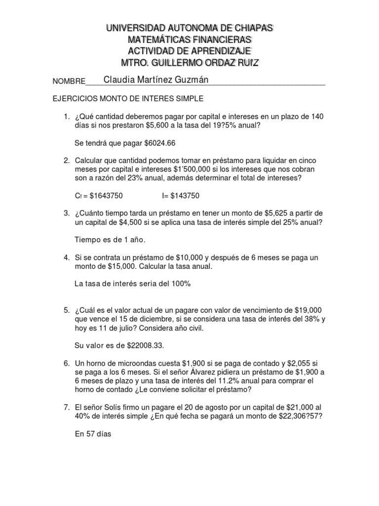 Ejercicios de Interés Simple UNACH | PDF | Finanzas y dinero