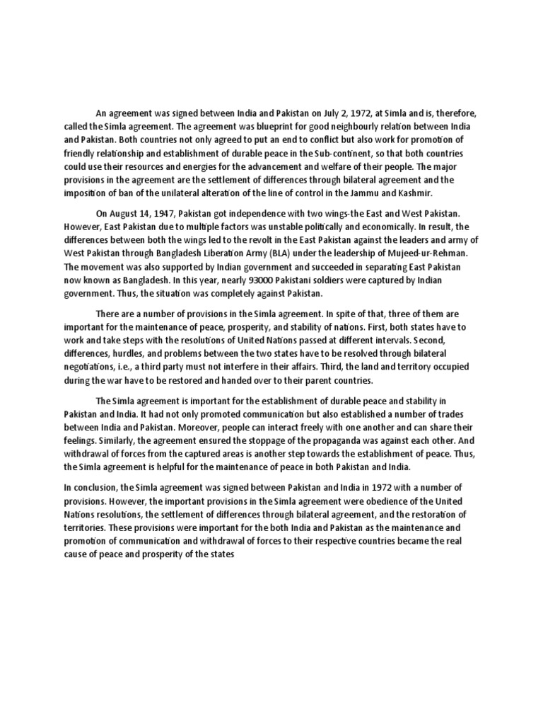 The Key Provisions and Impact of the 1972 Simla Agreement Between India