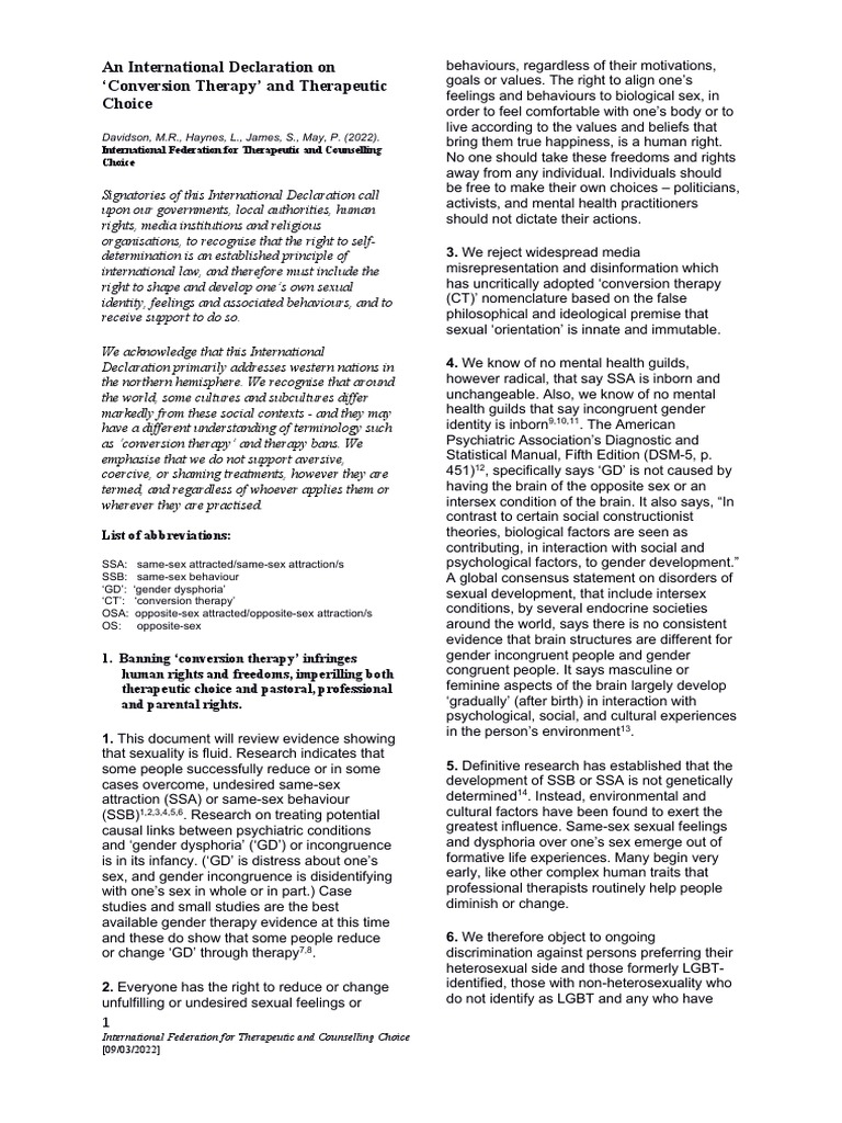 An International Declaration On Conversion Therapy And Therapeutic