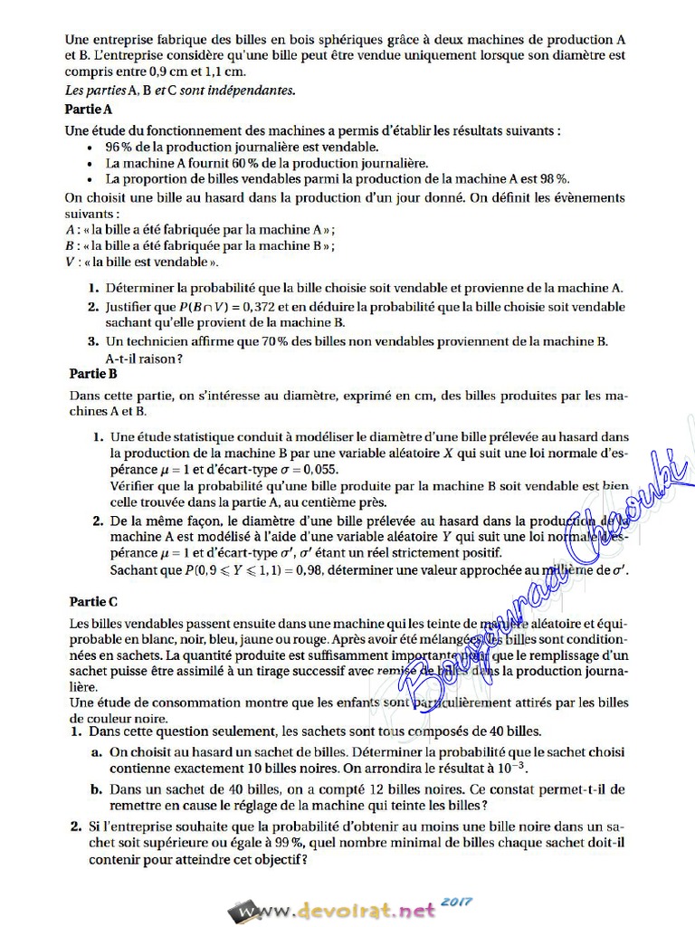 Série D'exercices - Math - Proba - Bac Toutes Sections (2016-2017) MR ...