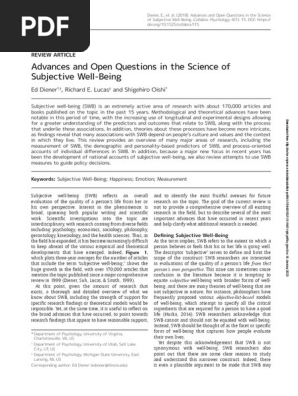Diener, E., Oishi, S. & Tay, L. Advances in Subjective Well-Being