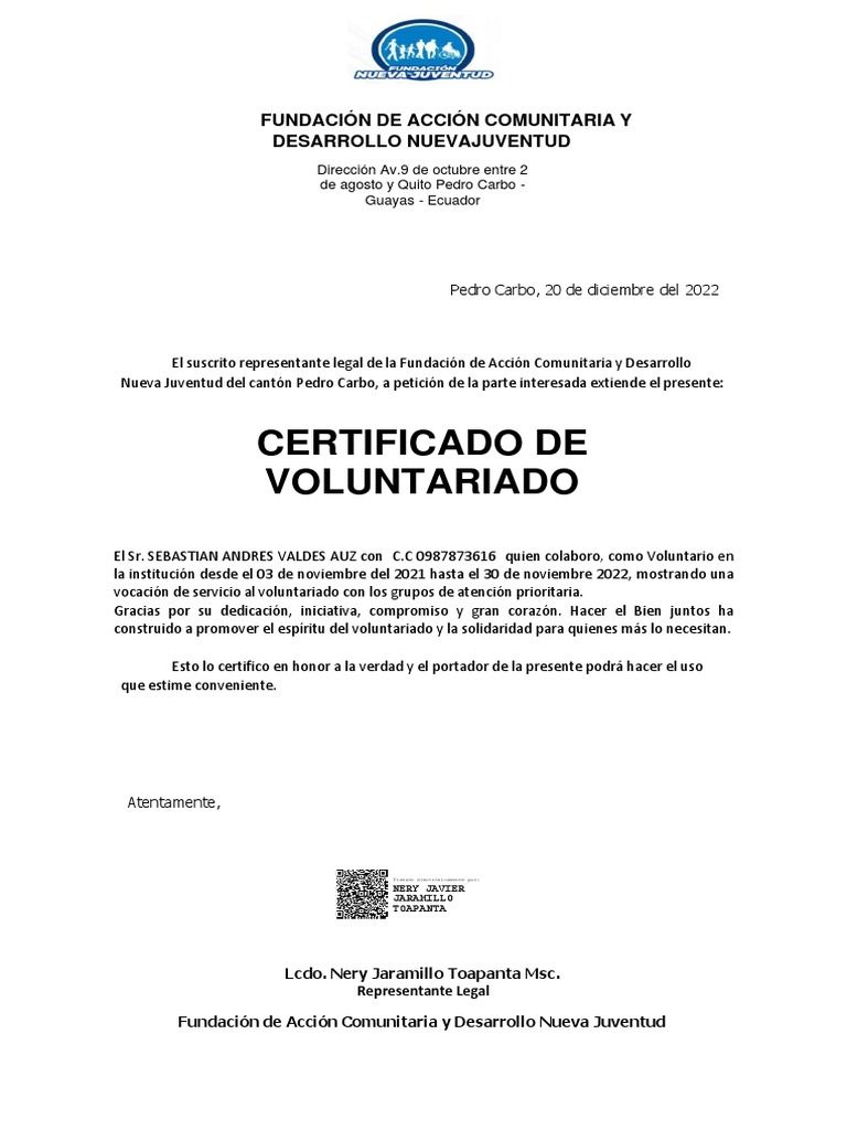 Certificado Voluntariado | PDF