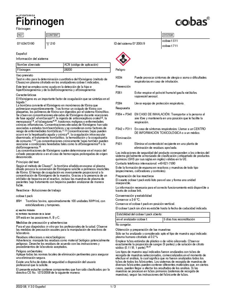 Insert - Fibrinogen.ms 07153473190.v3.es | PDF | Laboratorios | Residuos