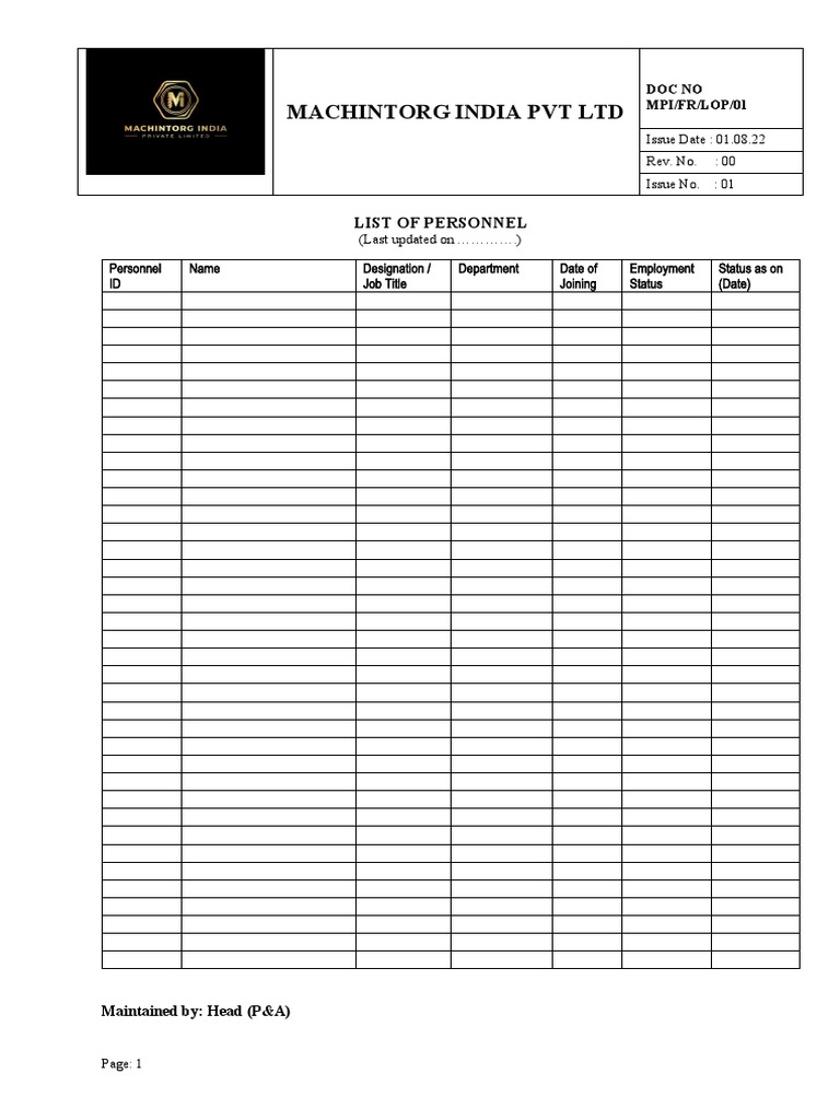 List of personnel pdf