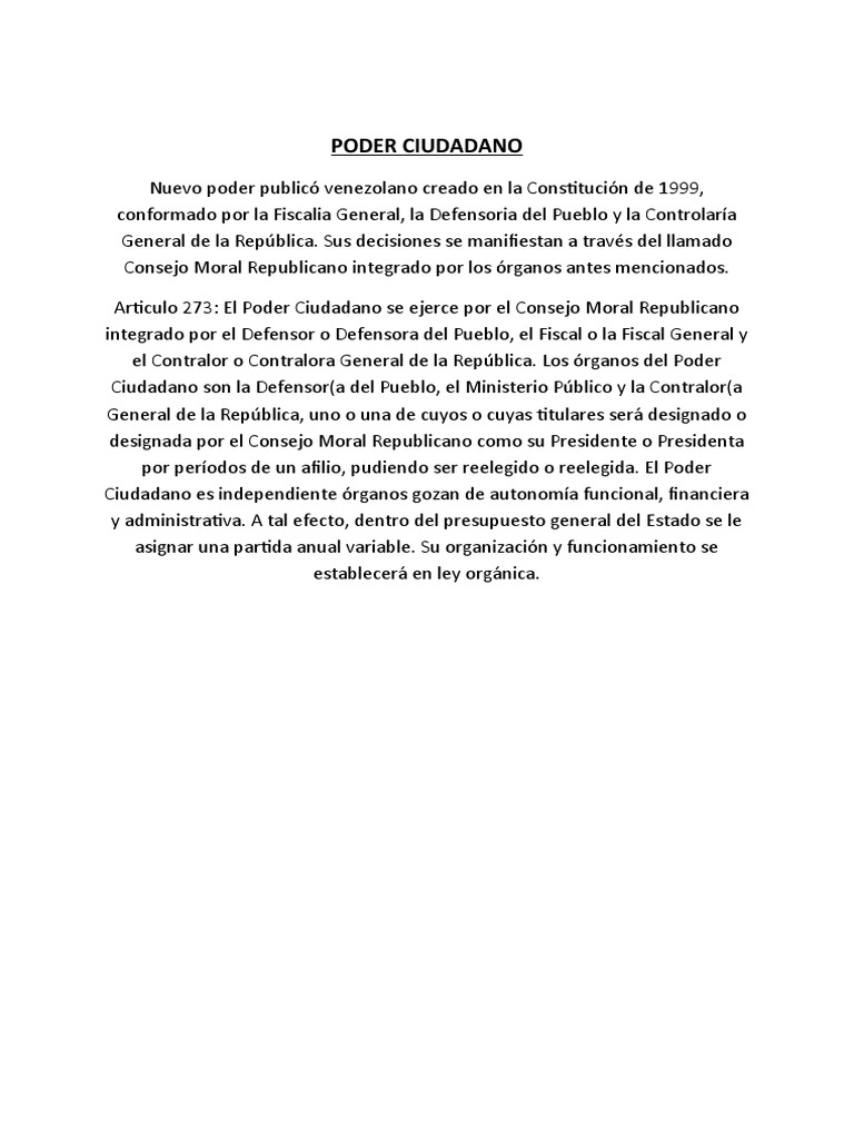 Funciones del Poder Ciudadano en Venezuela | PDF