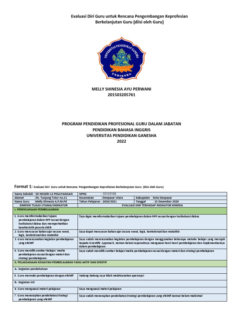 Evaluasi Diri Guru untuk Pengembangan Keprofesian | PDF | Karier ...