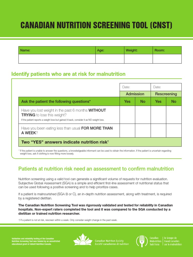 Canadian Nutrition Screening Tool Guide | PDF | Weight Loss | Patient