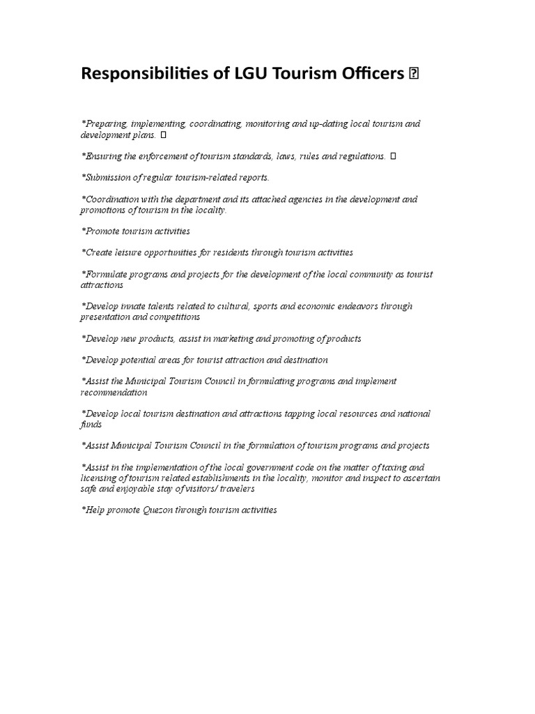 Responsibilities of LGU Tourism Officers | PDF