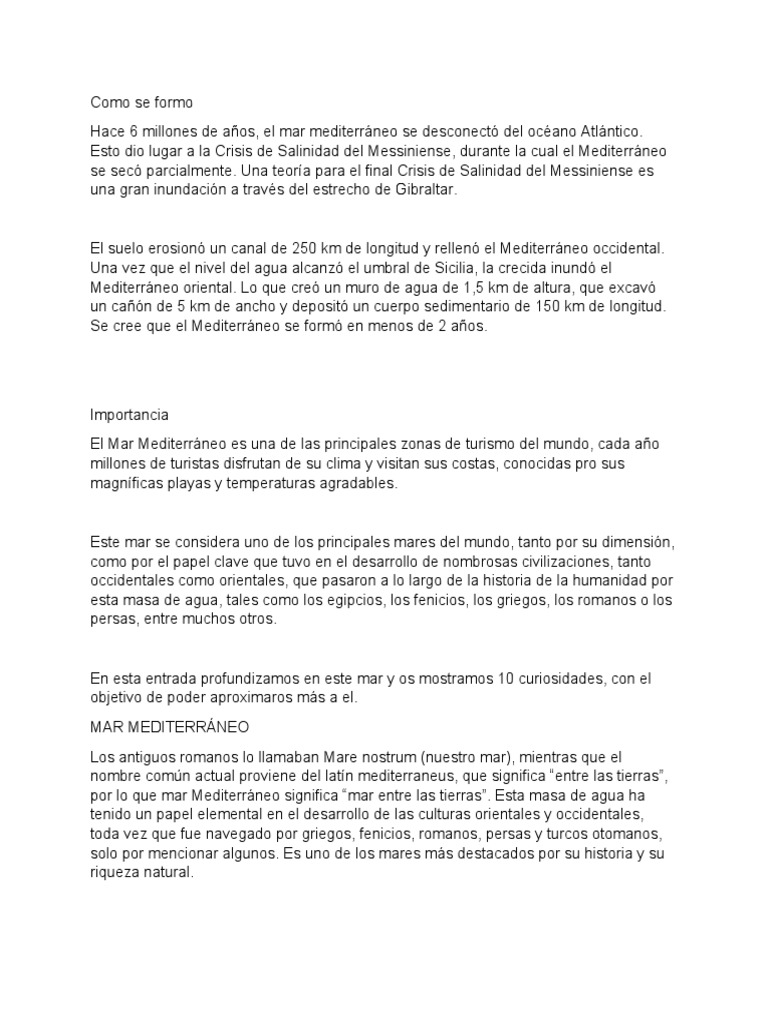 Formación y características del Mar Mediterráneo | PDF | mar ...