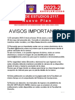 Plan de Estudios 2117. Nuevo Plan: Avisos Importantes