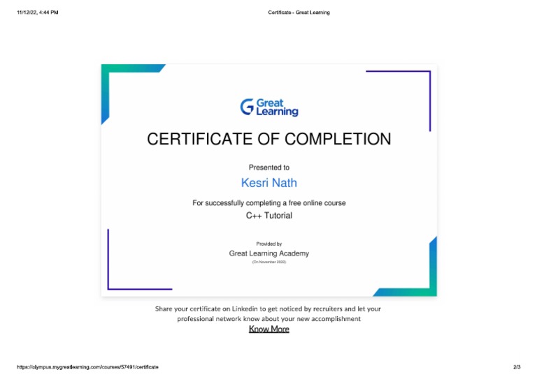 C++ Certificate | PDF