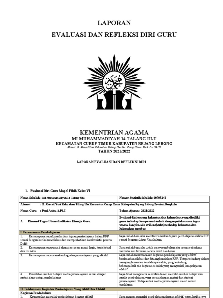 Laporan Evaluasi dan Refleksi Guru SD | PDF