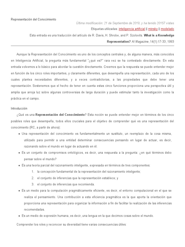 Roles de la Representación del Conocimiento | PDF | Teoría | Inferencia