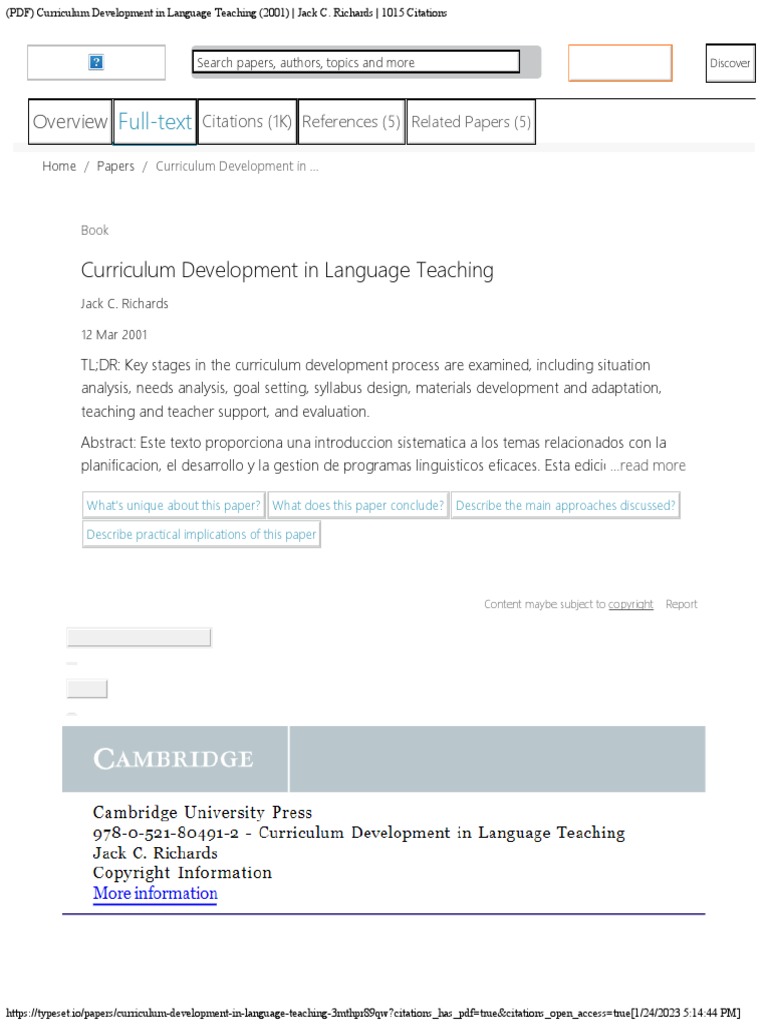 (PDF) Curriculum Development in Language Teaching (2001) Jack C ...