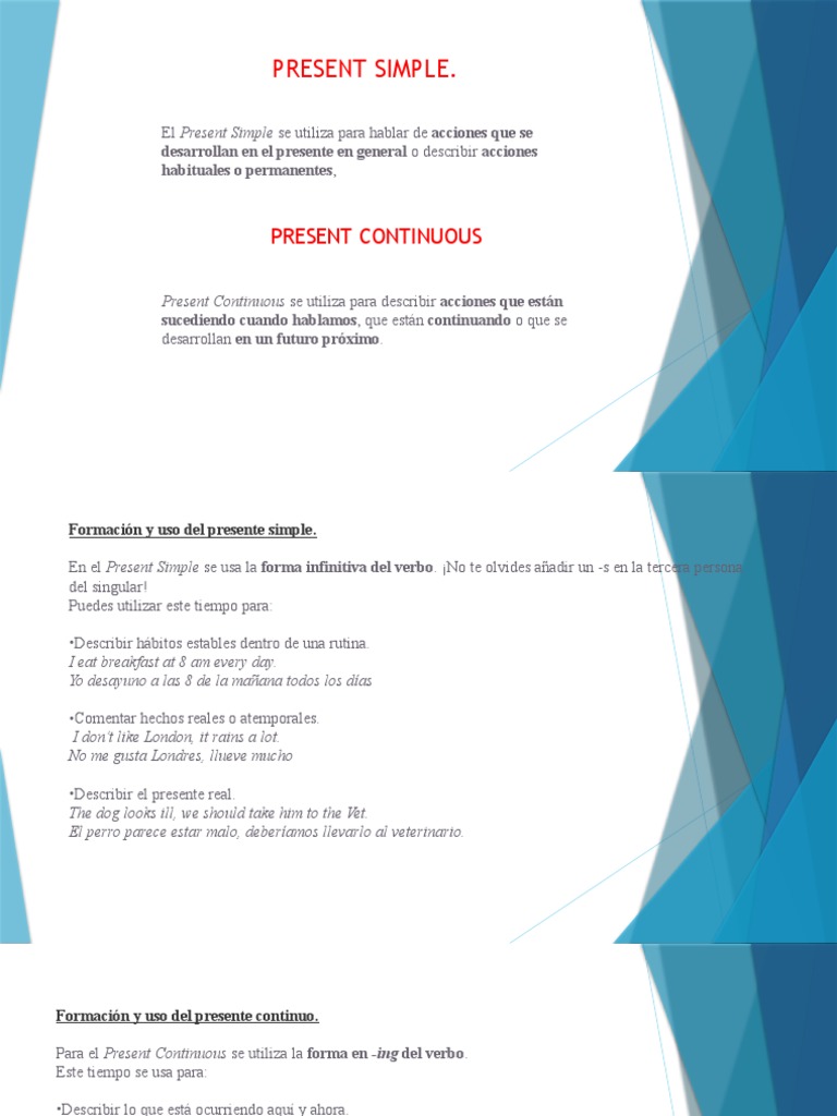 Diferencias entre Presente Simple y Continuo | PDF | Artes del Lenguaje ...