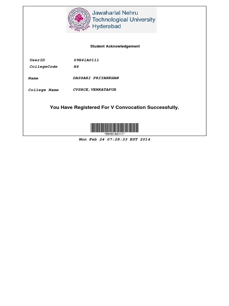 Student Convocation Registration Confirmation | PDF