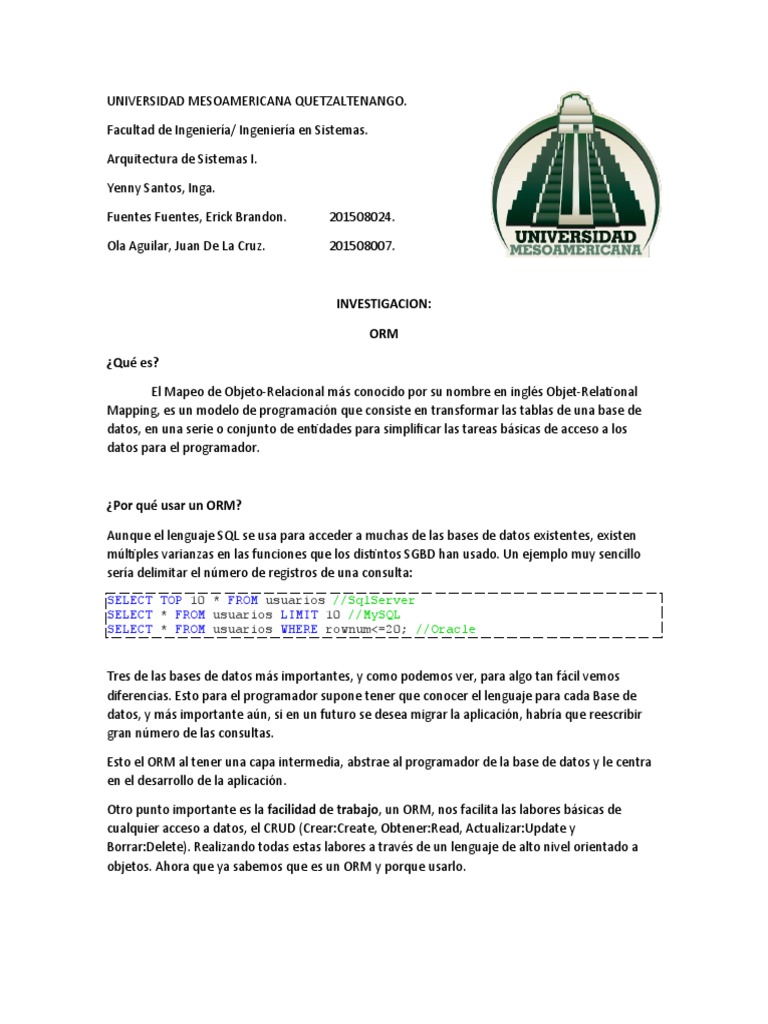 Investigacion orm qu es 10 usuarios usuarios 10 usuarios rownum 20