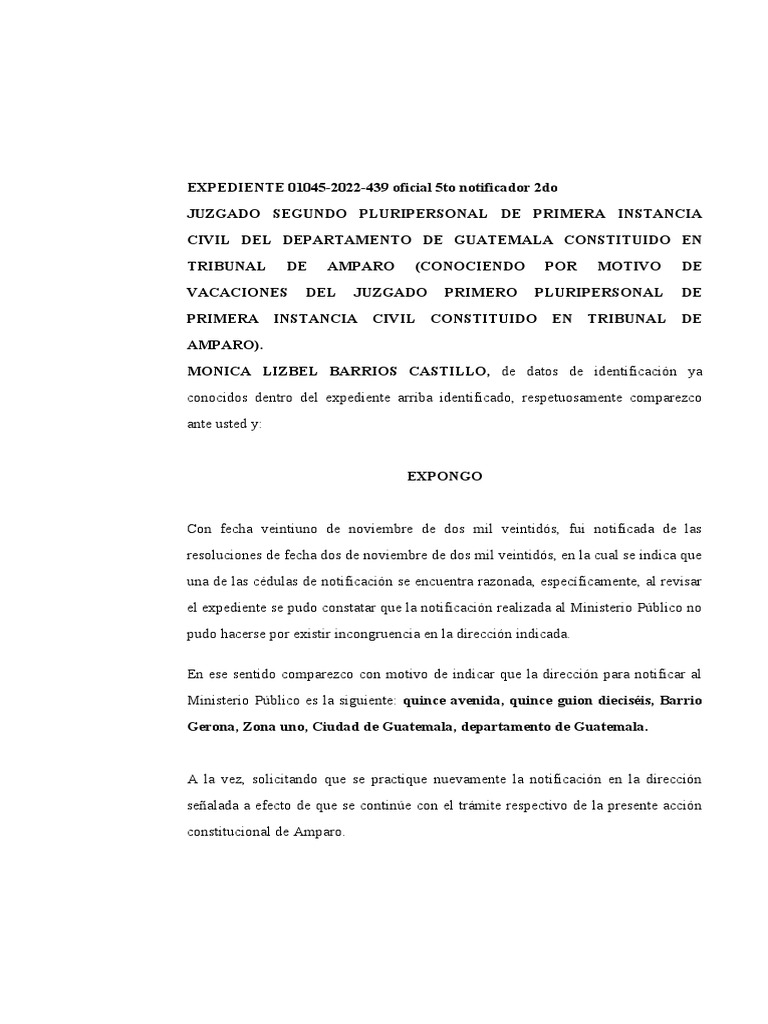 Solicitud de Notificación A MP en Proceso de Amparo | PDF | Guatemala ...